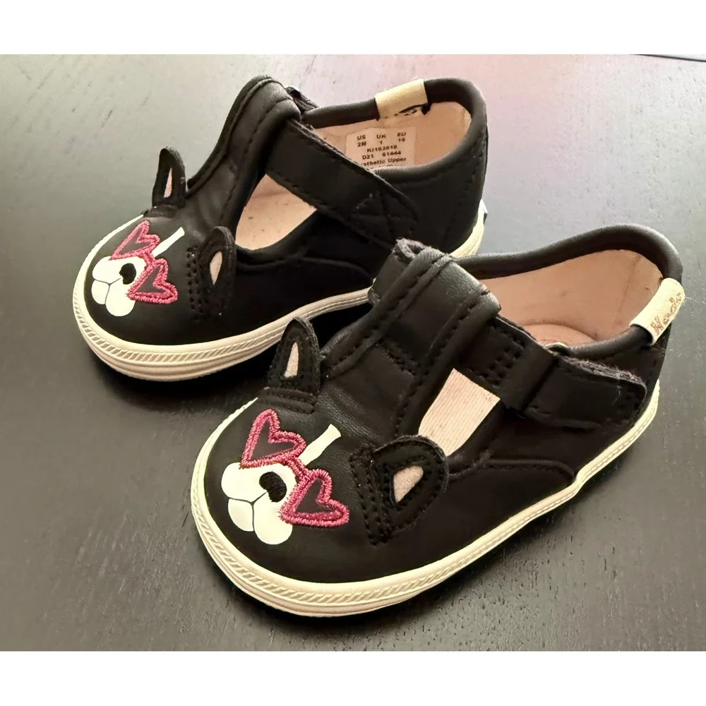 Keds x Kate Spade French Bulldog‎ Sneaker Baby T-Strap Crib Shoe Size 2M Black